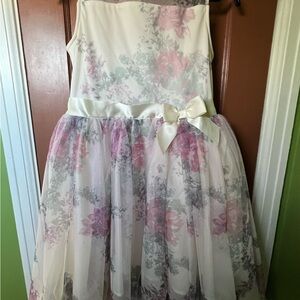 Lilt White and Pink Floral Kids Dress with Satin Bow